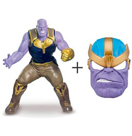 Boneco Thanos Marvel - 588 - Mimo Toys + Máscara Thanos Azul, Roxo e Dourado - E7883 - Marvel
