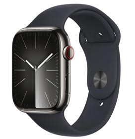 Apple Watch Series 9 (GPS + Cellular 45 mm) Caixa de Aço Inoxidável Grafite, Pulseira Esportiva Meia-noite  M/G