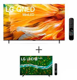Smart TV 4K LG QNED 75 MiniLED com Alexa - 75QNED90SPA + Smart TV LG LED 4K UHD 50" com Smart Magic - 50UP7750PSB